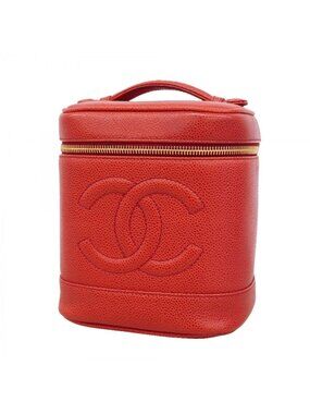 Chanel Vanity Bag Caviar Leather Red Gold